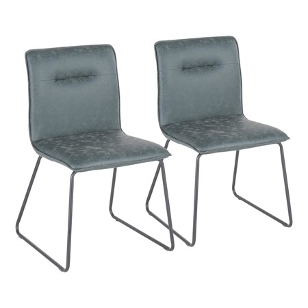 LUMISOURCE Casper Chair in Black Metal and Green Faux Leather Fabric, PK 2 CH-CASPER BKGN2